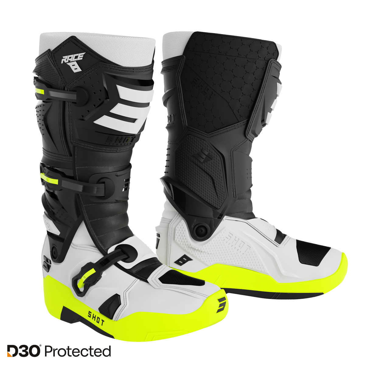 Shot Race 8 Black/white/neon yellow cross csizma