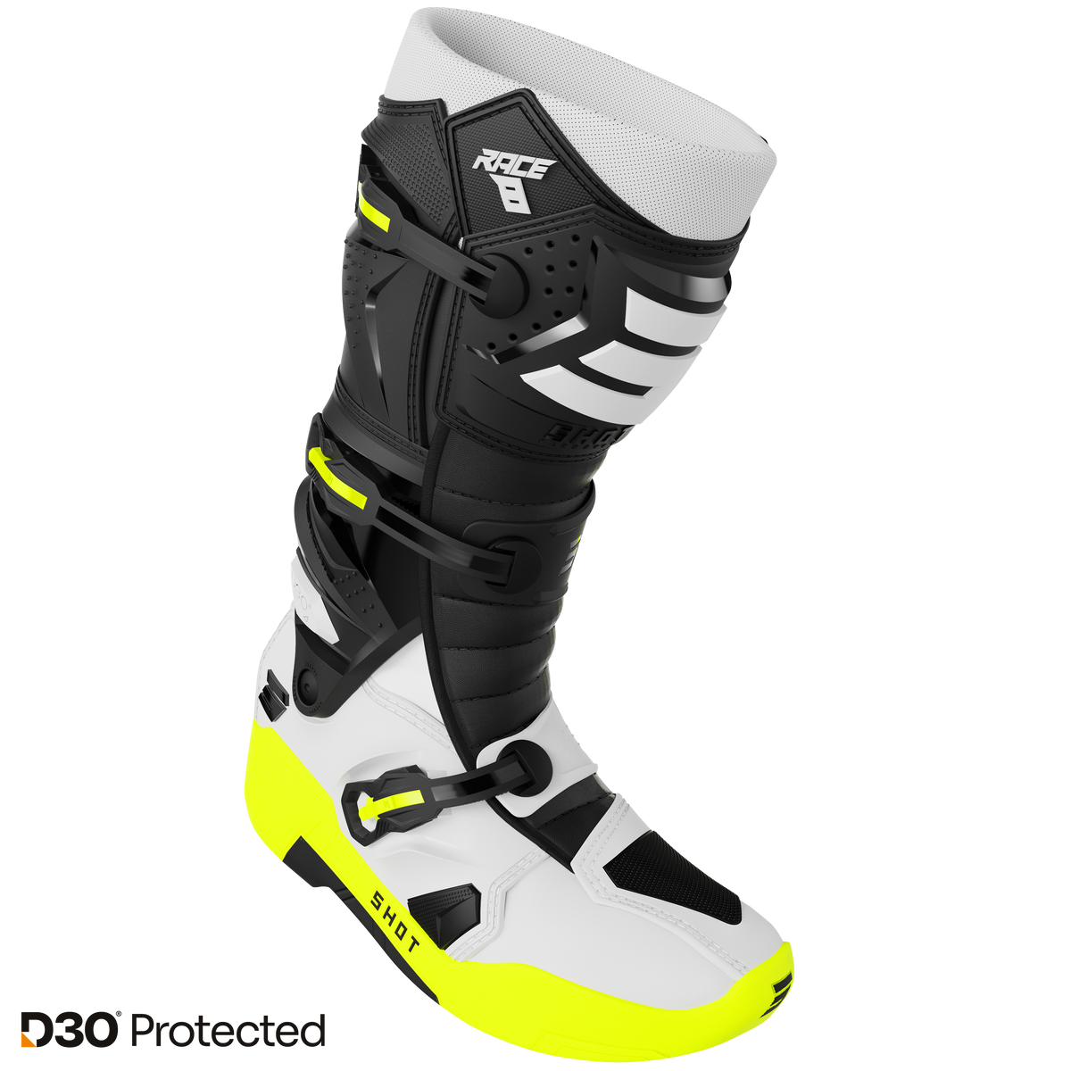 Shot Race 8 Black/white/neon yellow cross csizma